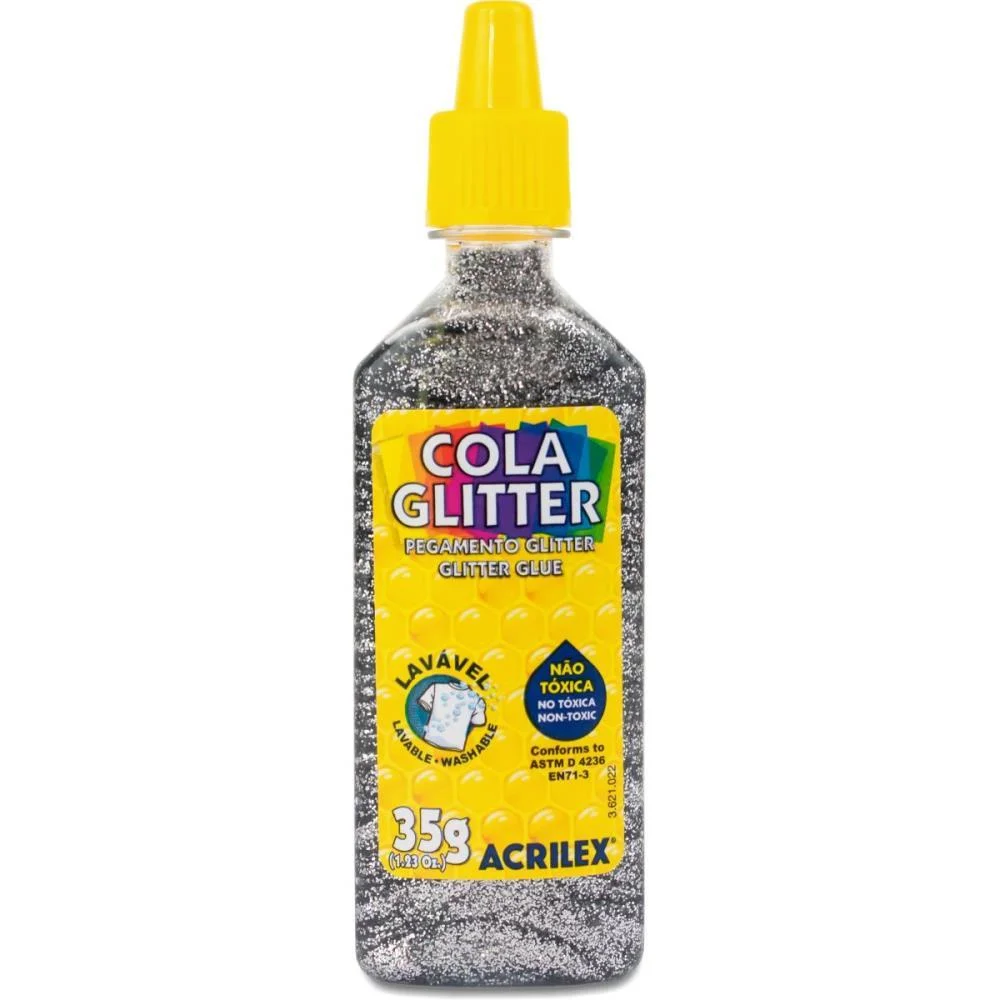 Cola Com Glitter Tubo 35G. Prata Acrilex (Duzia)