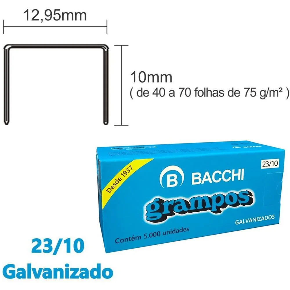 Grampo Para Grampeador 23/10 Galvanizado 5000 Grampos Bacchi (Caixa)