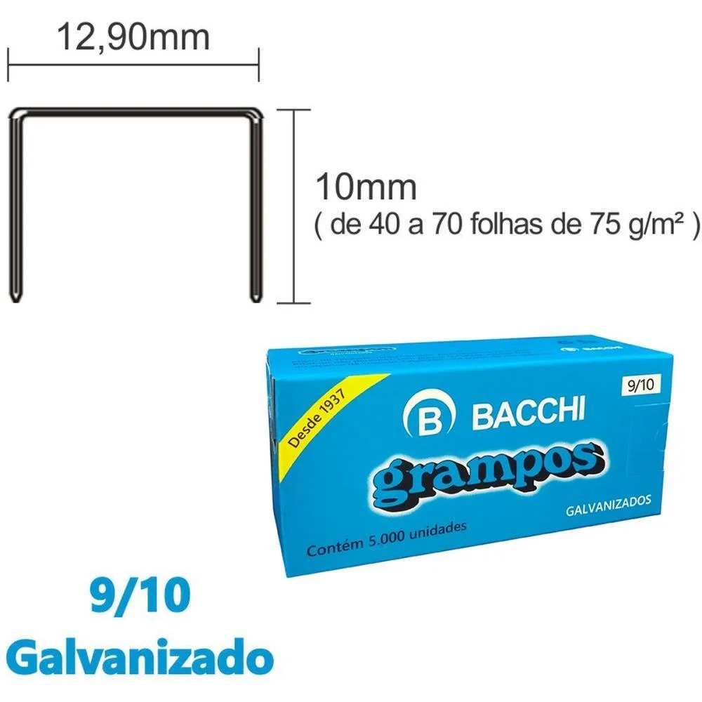 Grampo Para Grampeador 9/10 Galvanizado 5000 Grampos Bacchi (Caixa)
