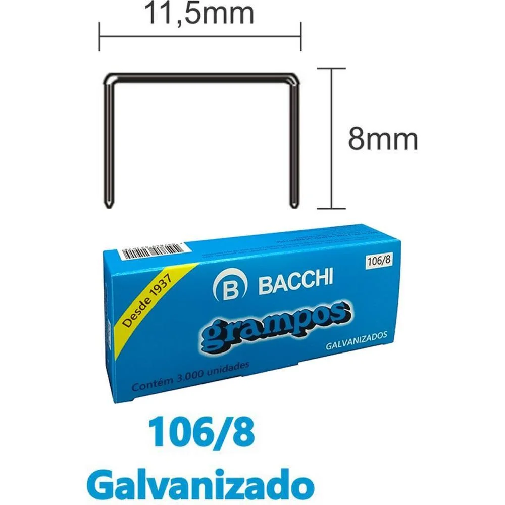 Grampo Para Grampeador 106/8 Aco 3000 Grampos Bacchi (Caixa)