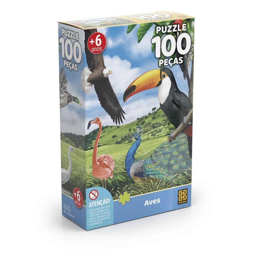 Quebra-Cabeca Cartonado Aves 100 Pecas Grow