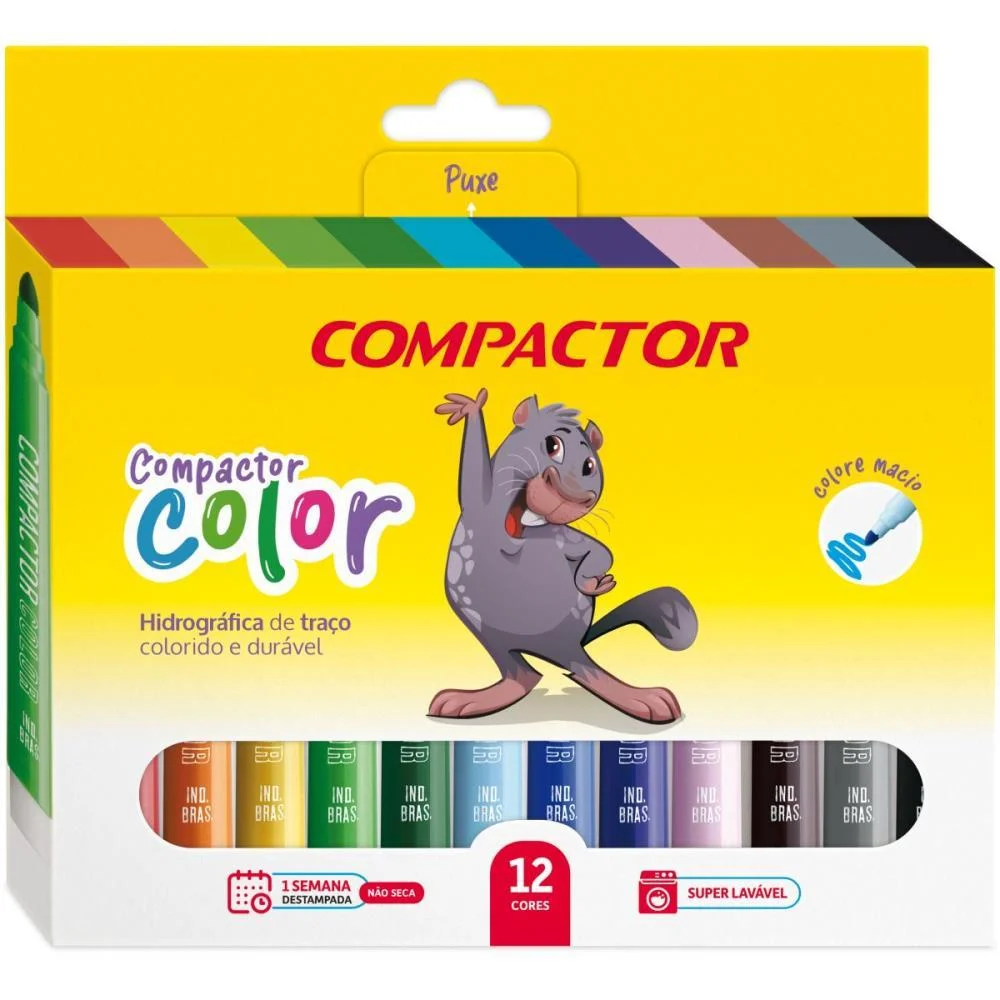 Caneta Hidrografica Jumbo Compactor Color C/12 Cores Compactor (Pct.c/05)