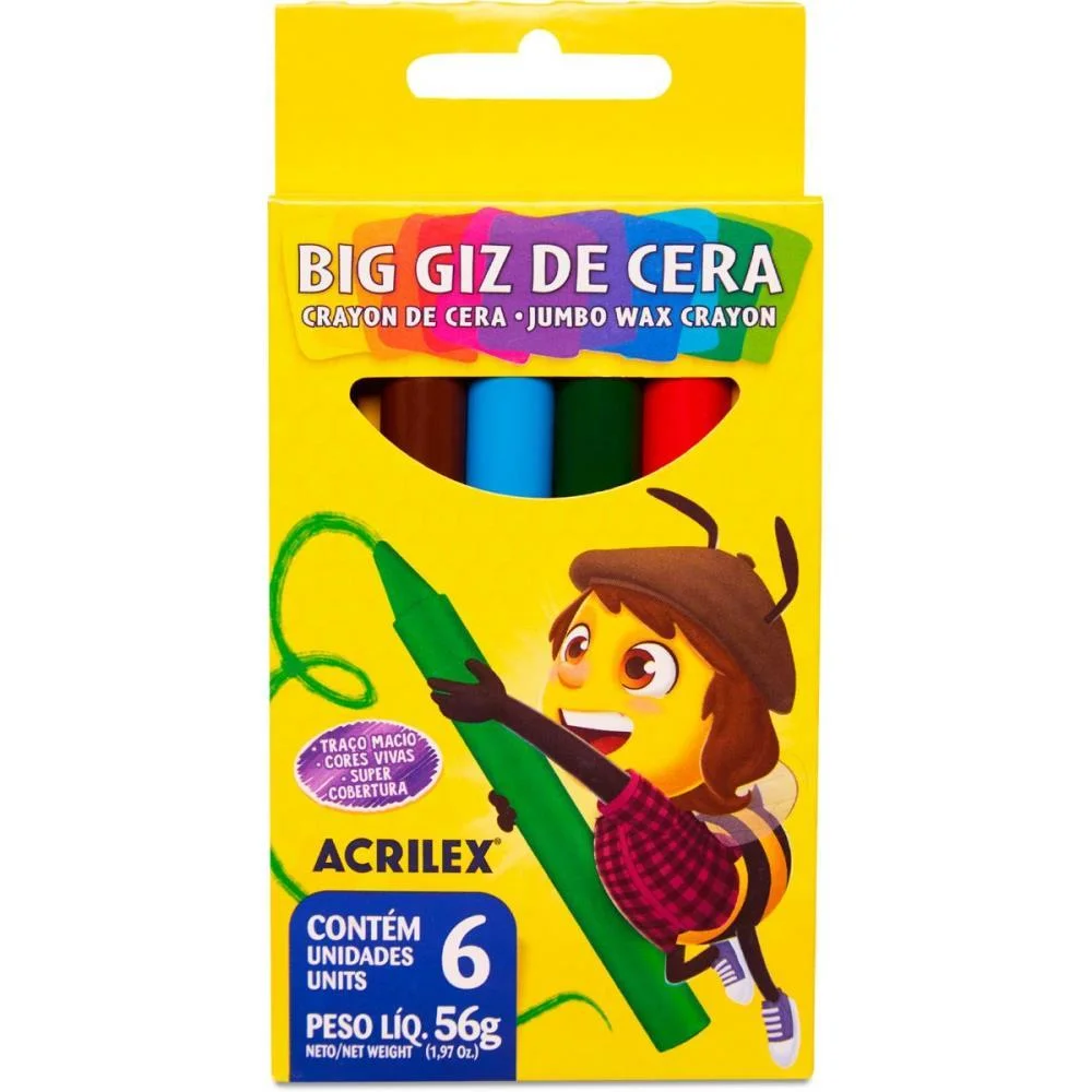 Giz De Cera Jumbo 06 Cores Big Giz 56G Acrilex (Pct.c/12)