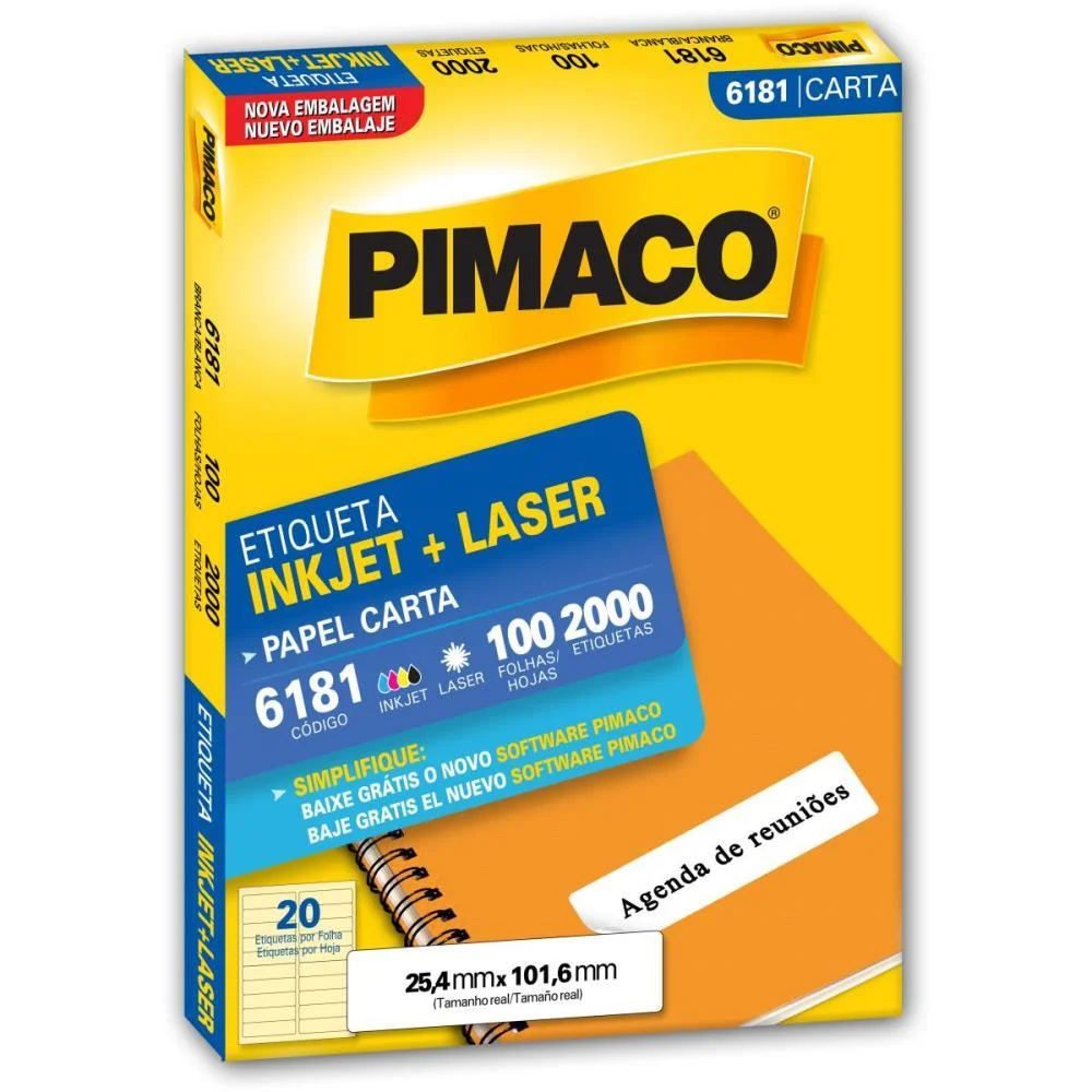 Etiqueta Carta 6181 100 Fls 25,4 X 101,6 Mm Pimaco (Cx.c/2000)