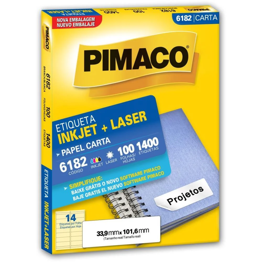 Etiqueta Carta 6182 100 Fls 33,9 X 101,6 Mm Pimaco (Cx.c/1400)