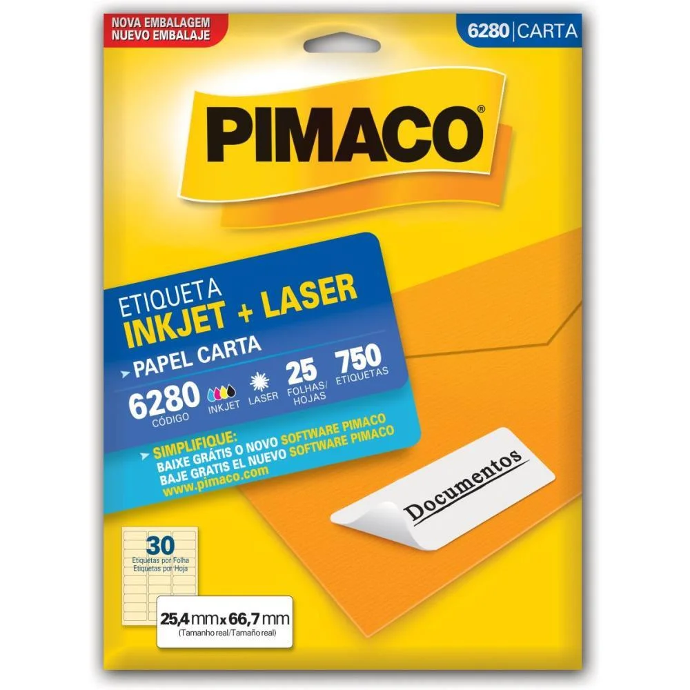 Etiqueta Carta 6280 25 Fls 25,4 X 66,7 Mm Pimaco (Ct.c/750)