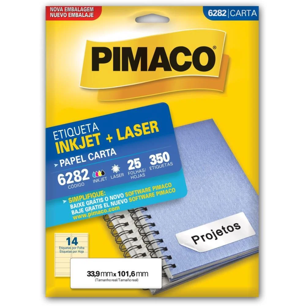 Etiqueta Carta 6282 25 Fls 33,9 X 101,6 Mm Pimaco (Ct.c/350)