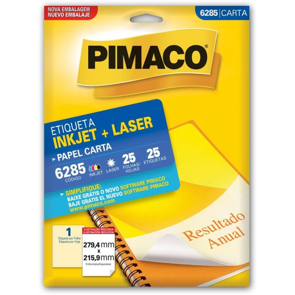 Etiqueta Carta 6285 25 Fls 279,4 X 215,9 Mm Pimaco (Ct.c/25)