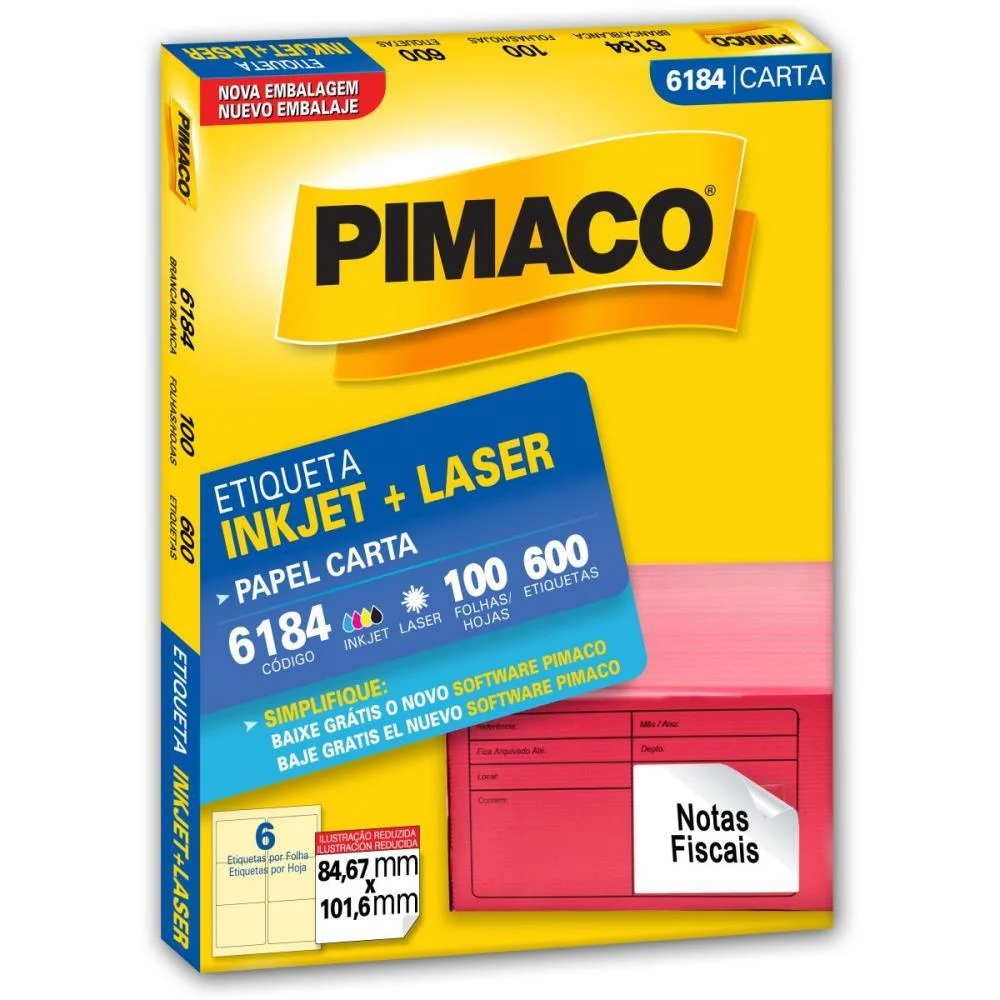 Etiqueta Carta 6184 100 Fls 84,67 X 101,6 Mm Pimaco (Cx.c/600)