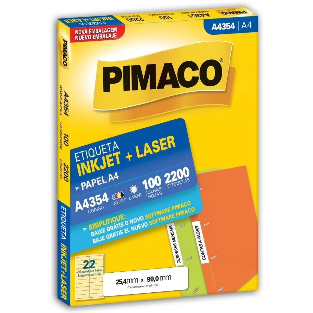 Etiqueta A4 A4354 100 Fls 25,4 X 99,0 Mm Pimaco (Cx.c/2200)