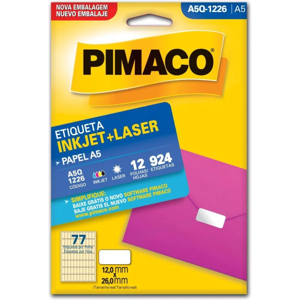 Etiqueta A5 A5Q-1226 12 Fls 12,0 X 26,0 Mm Pimaco (Ct.c/924)