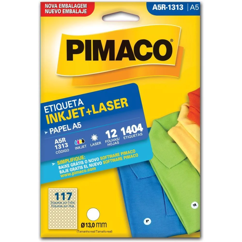 Etiqueta A5 A5R-1313 Redonda 12 Fls 13,0Mm Pimaco (Ct.c/1404)