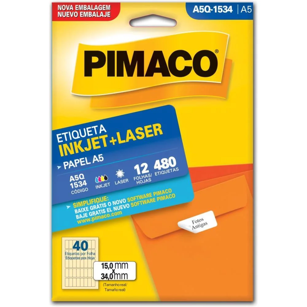Etiqueta A5 A5Q-1534 12 Fls 15,0 X 34,0 Mm Pimaco (Ct.c/480)
