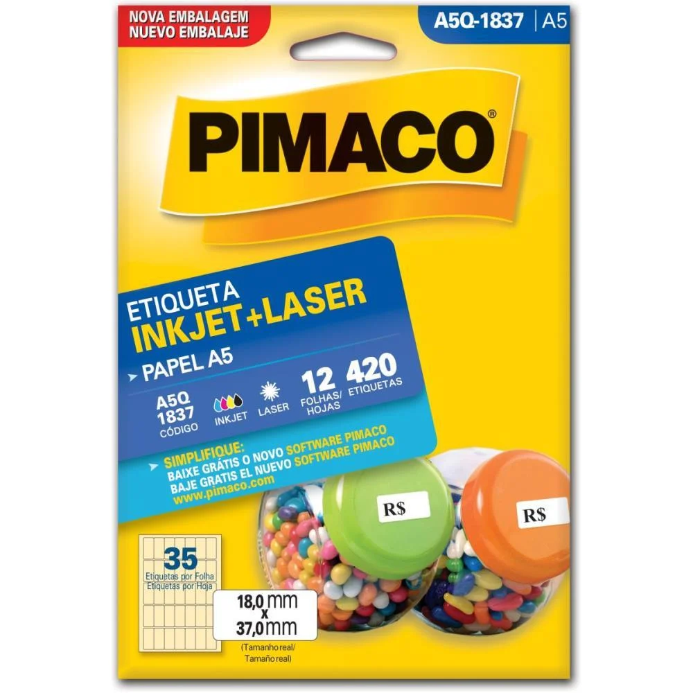 Etiqueta A5 A5Q-1837 12 Fls 18,0 X 37,0 Mm Pimaco (Ct.c/420)