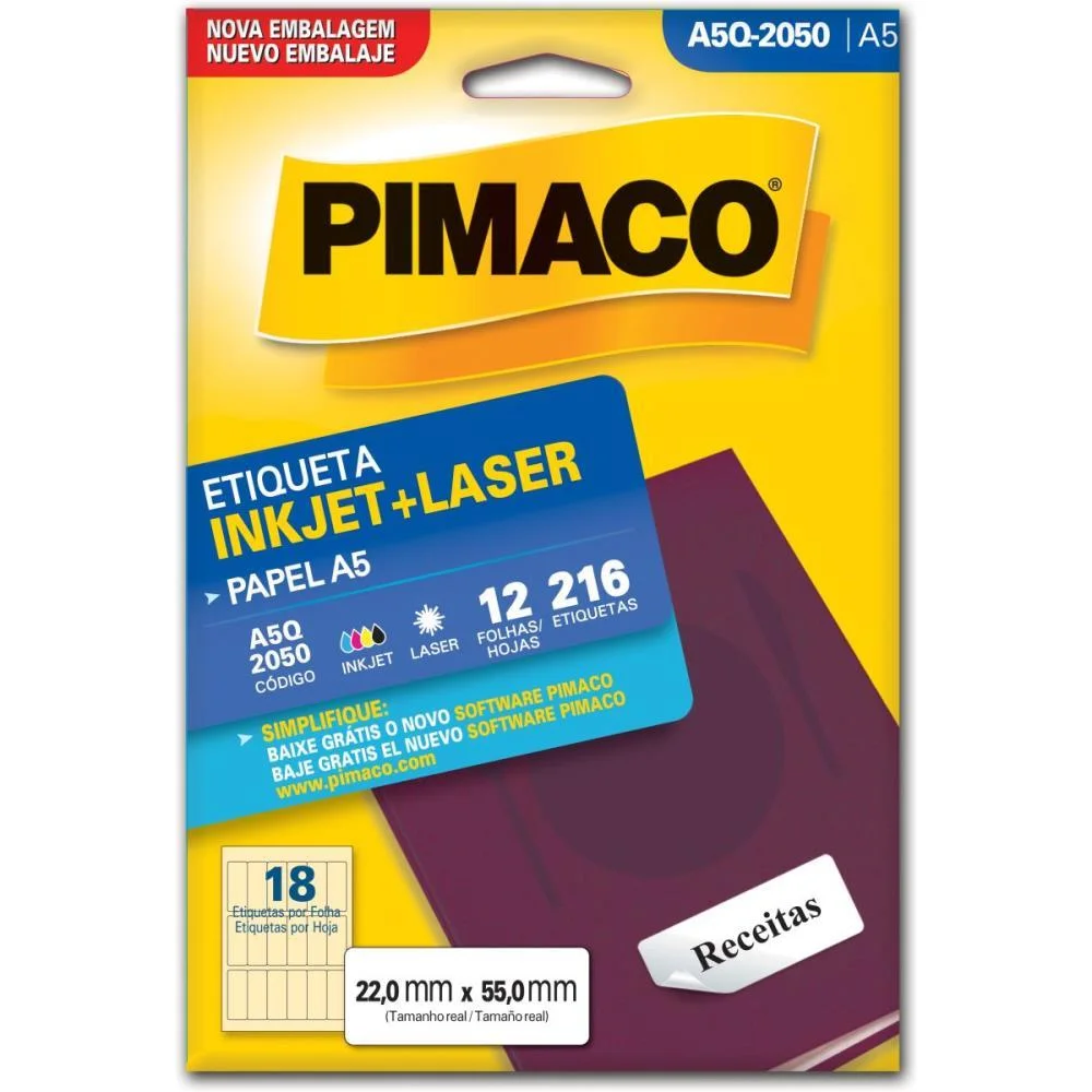 Etiqueta A5 A5Q-2050 12 Fls 22,0 X 55,0 Mm Pimaco (Ct.c/216)
