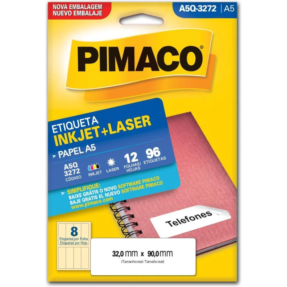 Etiqueta A5 A5Q-3272 12 Fls 32,0 X 90,0 Mm Pimaco (Ct.c/96)