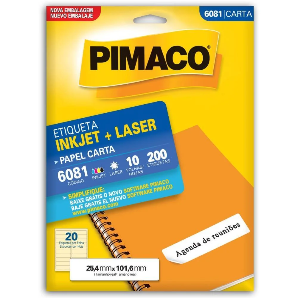 Etiqueta Carta 6081 10 Fls 25,4 X 101,6 Mm Pimaco (Ct.c/200)