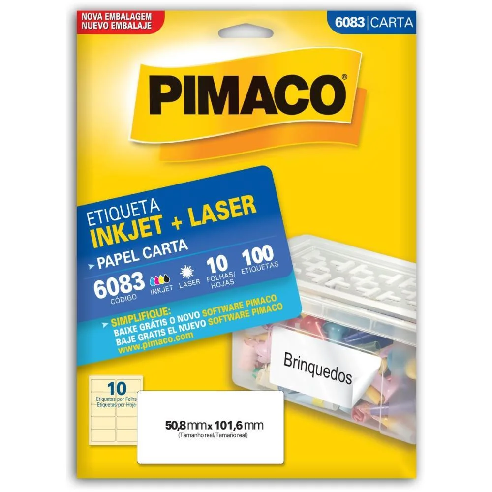 Etiqueta Carta 6083 10 Fls 50,8 X 101,6 Mm Pimaco (Ct.c/100)