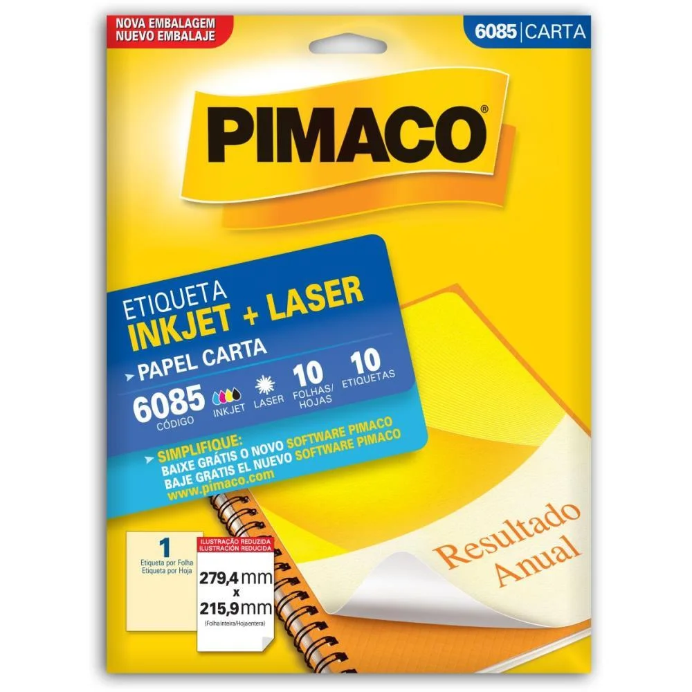 Etiqueta Carta 6085 10 Fls 279,4 X 215,9 Mm Pimaco (Ct.c/10)
