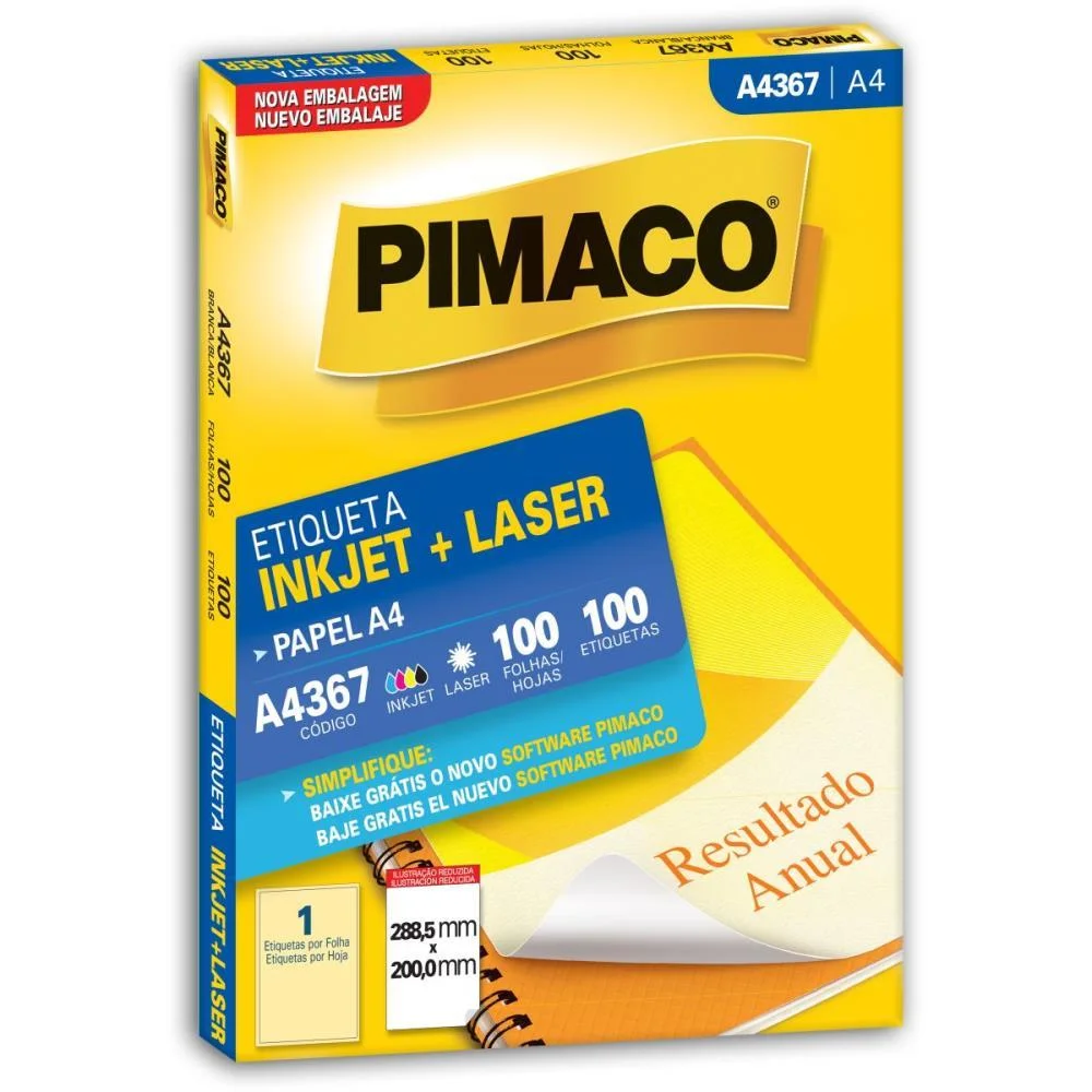 Etiqueta A4 A4367 100 Fls 288,5 X 200,0 Mm Pimaco (Cx.c/100)