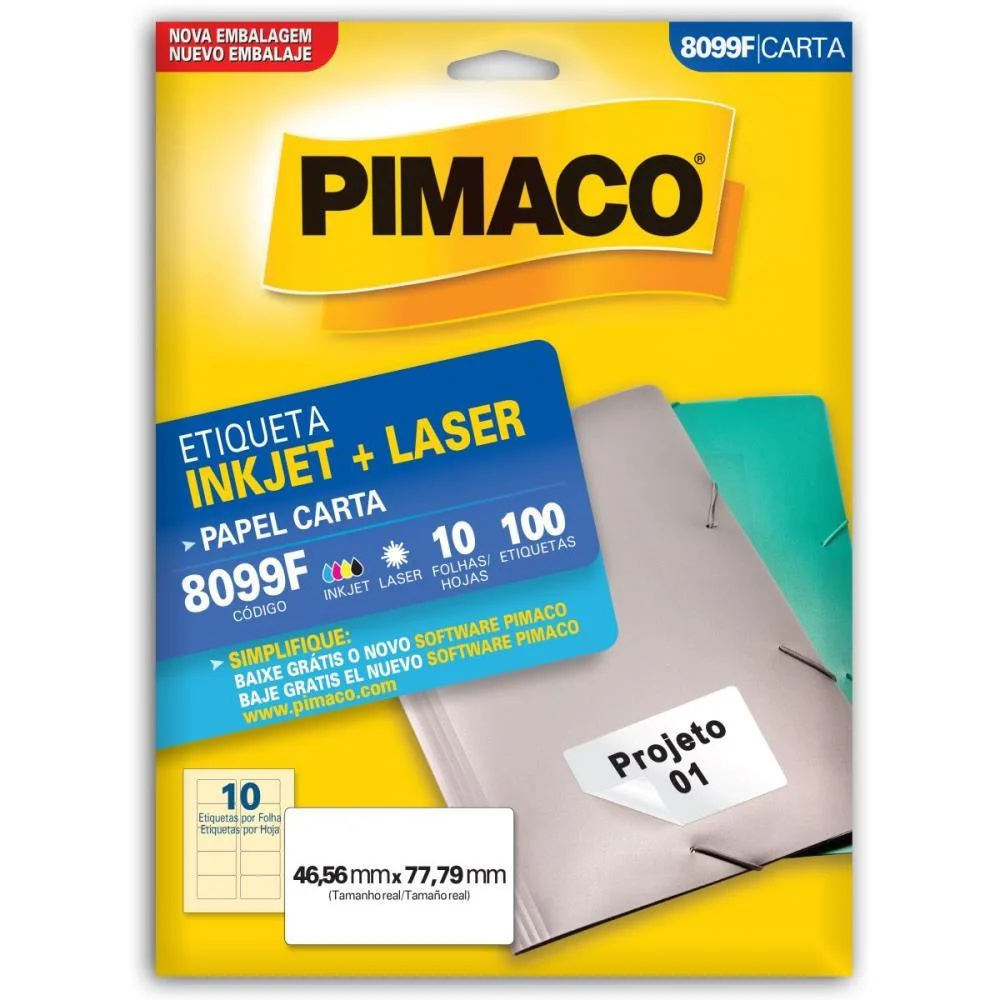 Etiqueta Carta 8099F 10 Fls 46,56 X 77,79 Mm Pimaco (Ct.c/100)