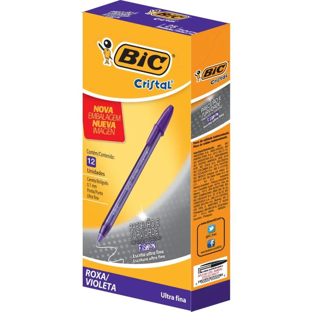 Caneta Esferografica Cristal Fashion Fine Roxa Bic (Cx.c/12)