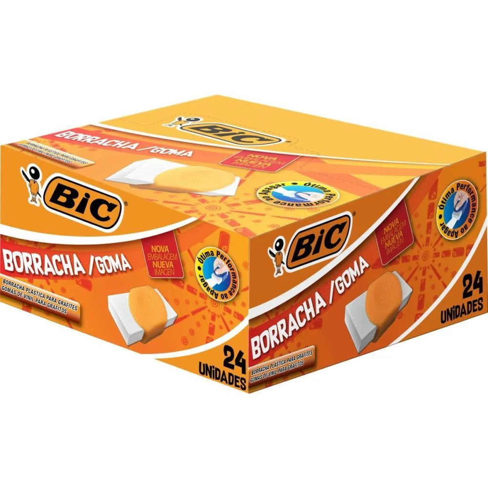 Borracha Branca Eraser Capa Plastica Laranja Bic C/ 24 Unidades