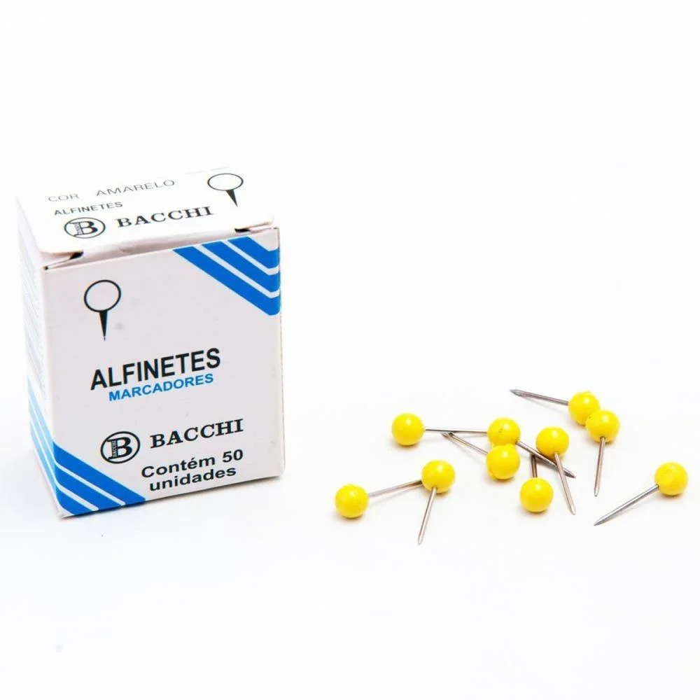 Alfinete Mapa Amarelo Cx.c/50Pcs Bacchi (Pct.c/10)