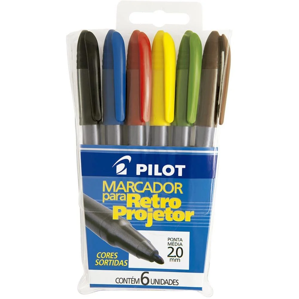 Caneta Retroprojetor 2.0 Mm Marcador 6 Cores Pilot (Blister)