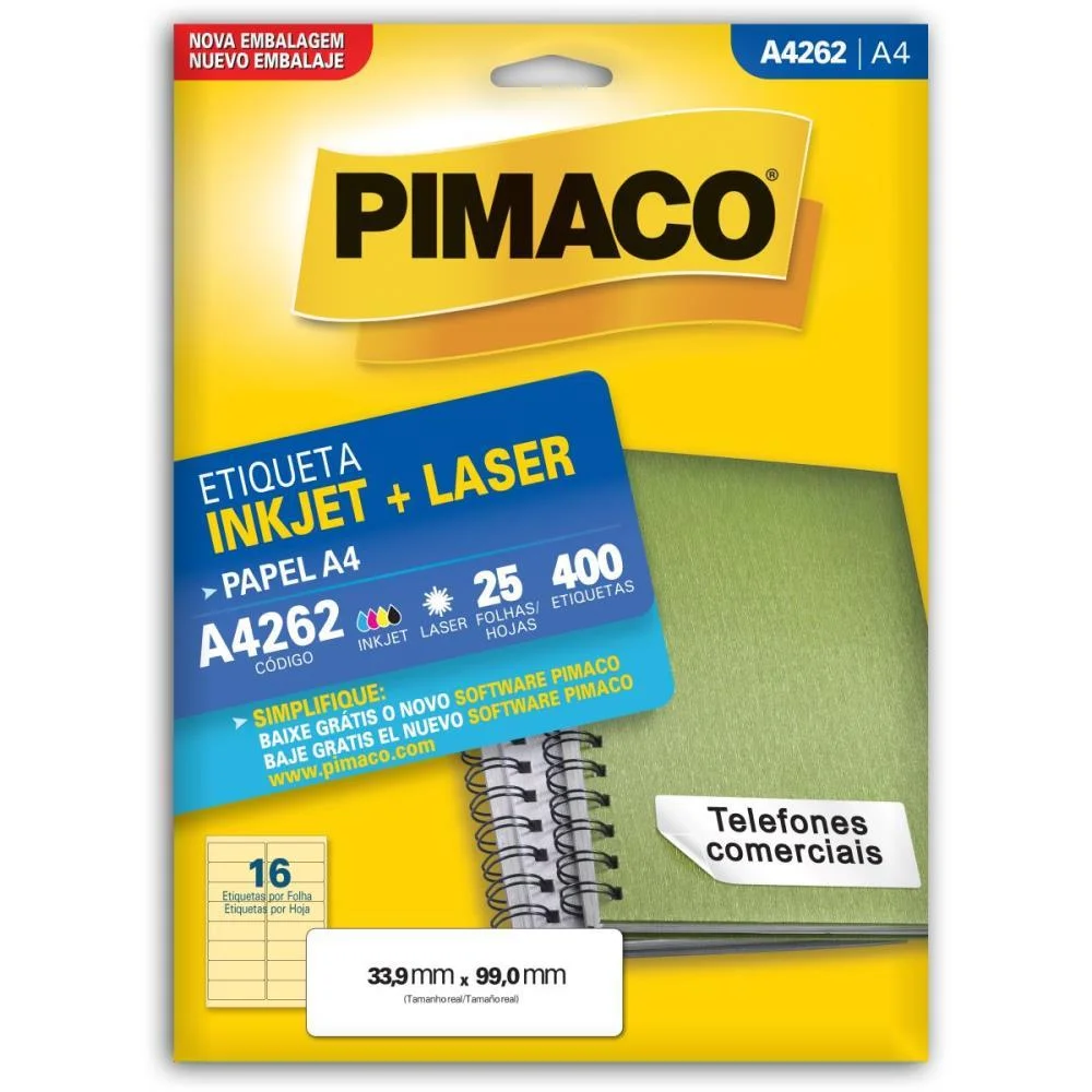 Etiqueta A4 A4262 25 Fls 33,9 X 99,0 Mm Pimaco (Ct.c/400)