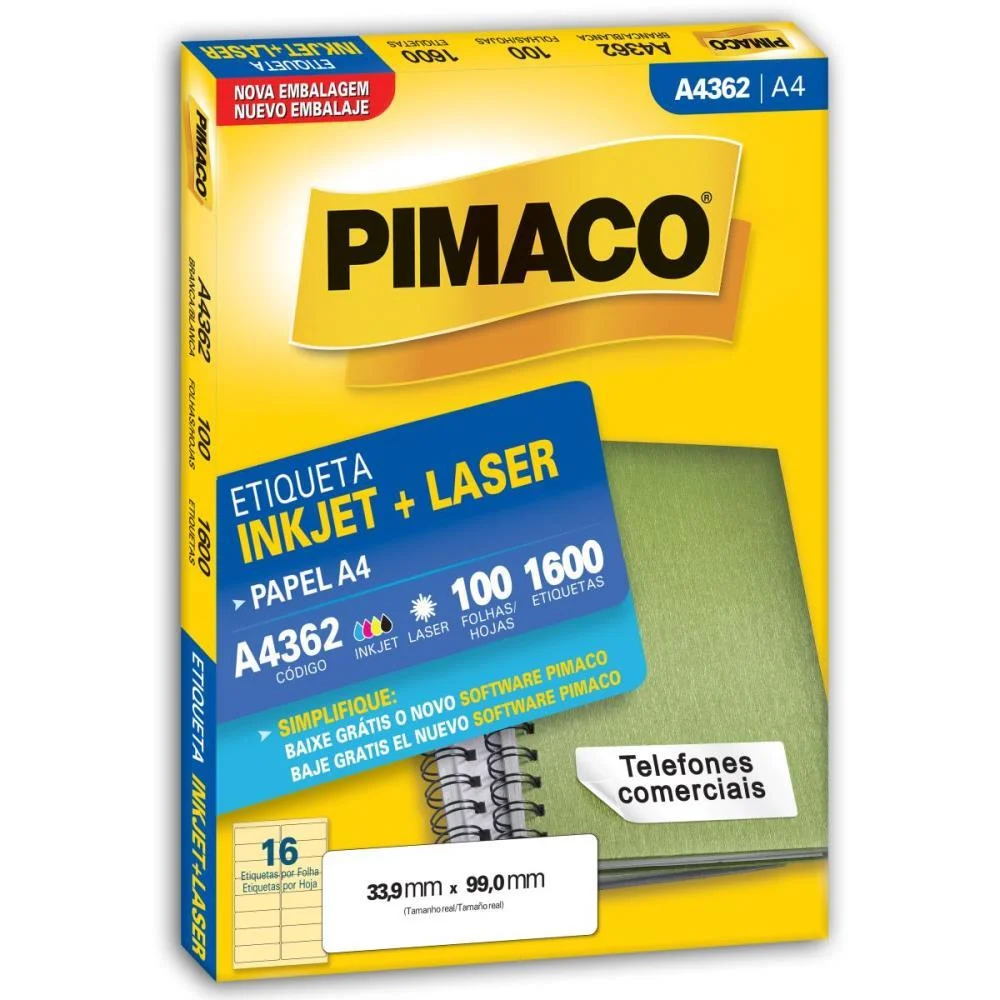 Etiqueta A4 A4362 100 Fls 33,9 X 99,0 Mm Pimaco (Cx.c/1600)