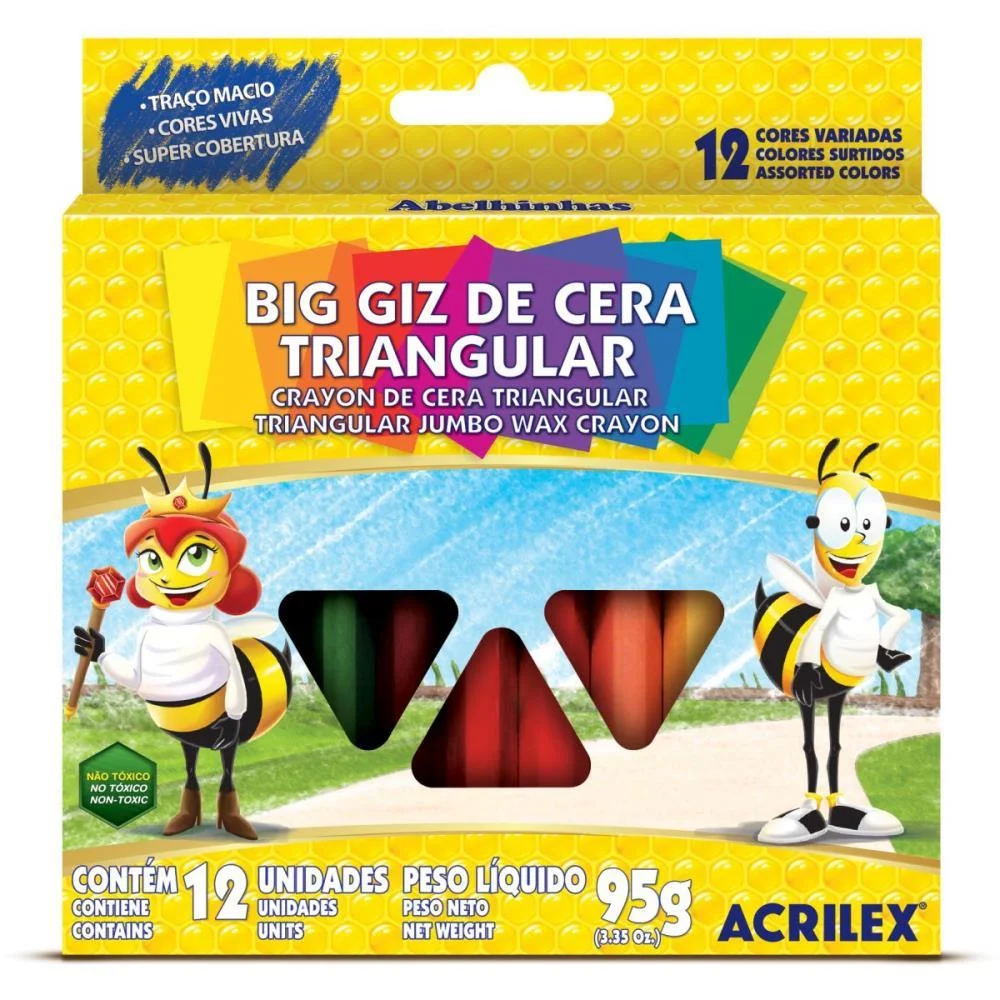 Giz De Cera Jumbo 12 Cores Big Triangular 95G Acrilex (Pct.c/12)