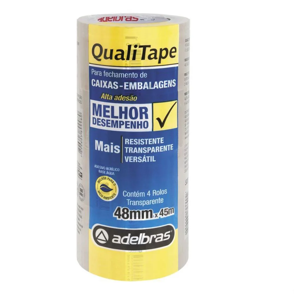 Fita Para Empacotamento Qualitape 48Mmx45M. Transparen Adelbras (Pct.c/04)
