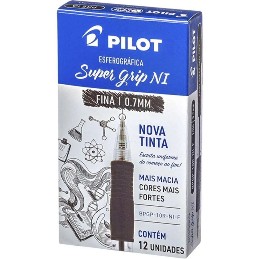 Caneta Esferografica Retratil Bpsg-S Supergrip 0.7Mm Preta Pilot (Cx.c/12)