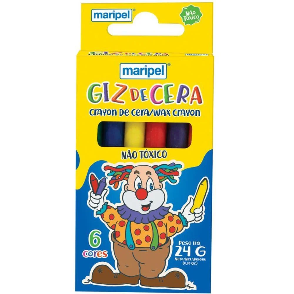 Giz De Cera Fino 06 Cores Maripel (Pct.c/12)