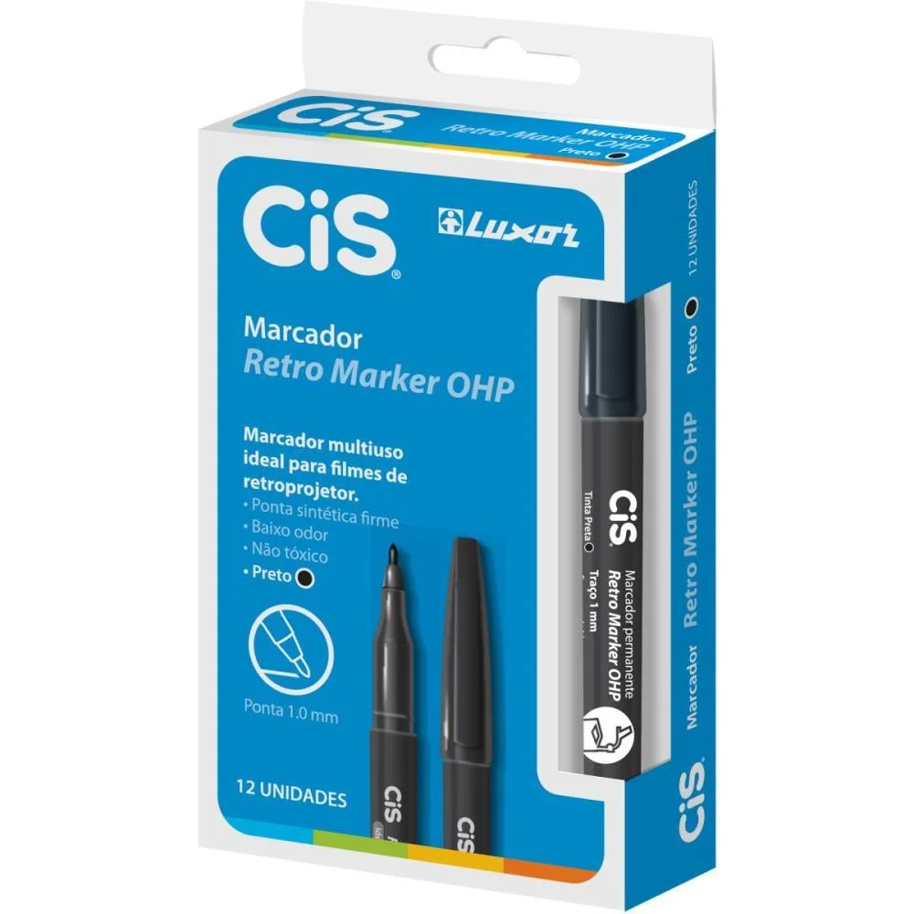 Caneta Retroprojetor 1.0Mm Cis Preto Sertic (Cx.c/12)