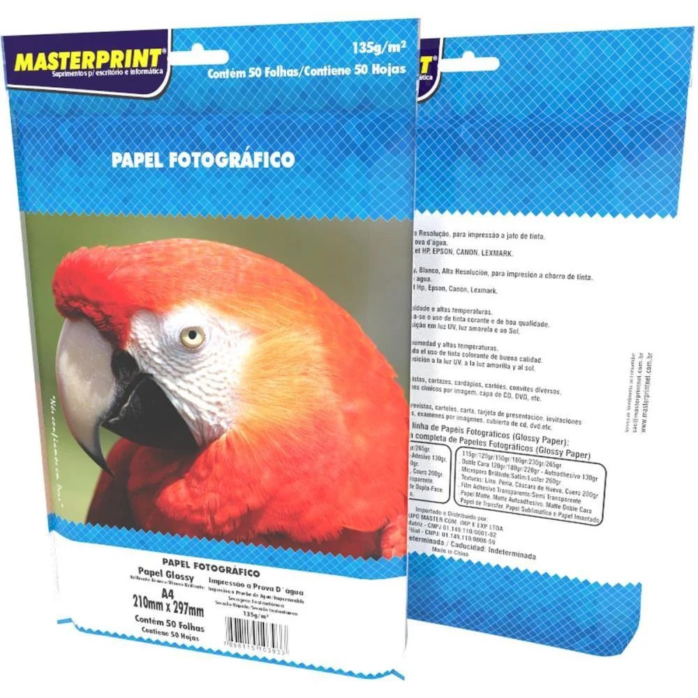 Papel Fotografico Inkjet A4 Glossy 135G Masterprint Com 50 Unidades