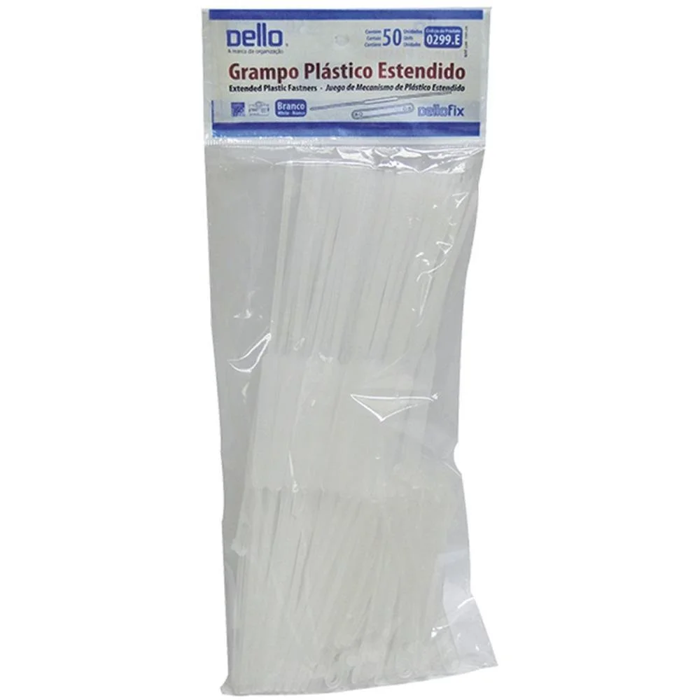 Grampo Trilho Plastico Dellofix Estendido Branco Dello (Pct.c/50)
