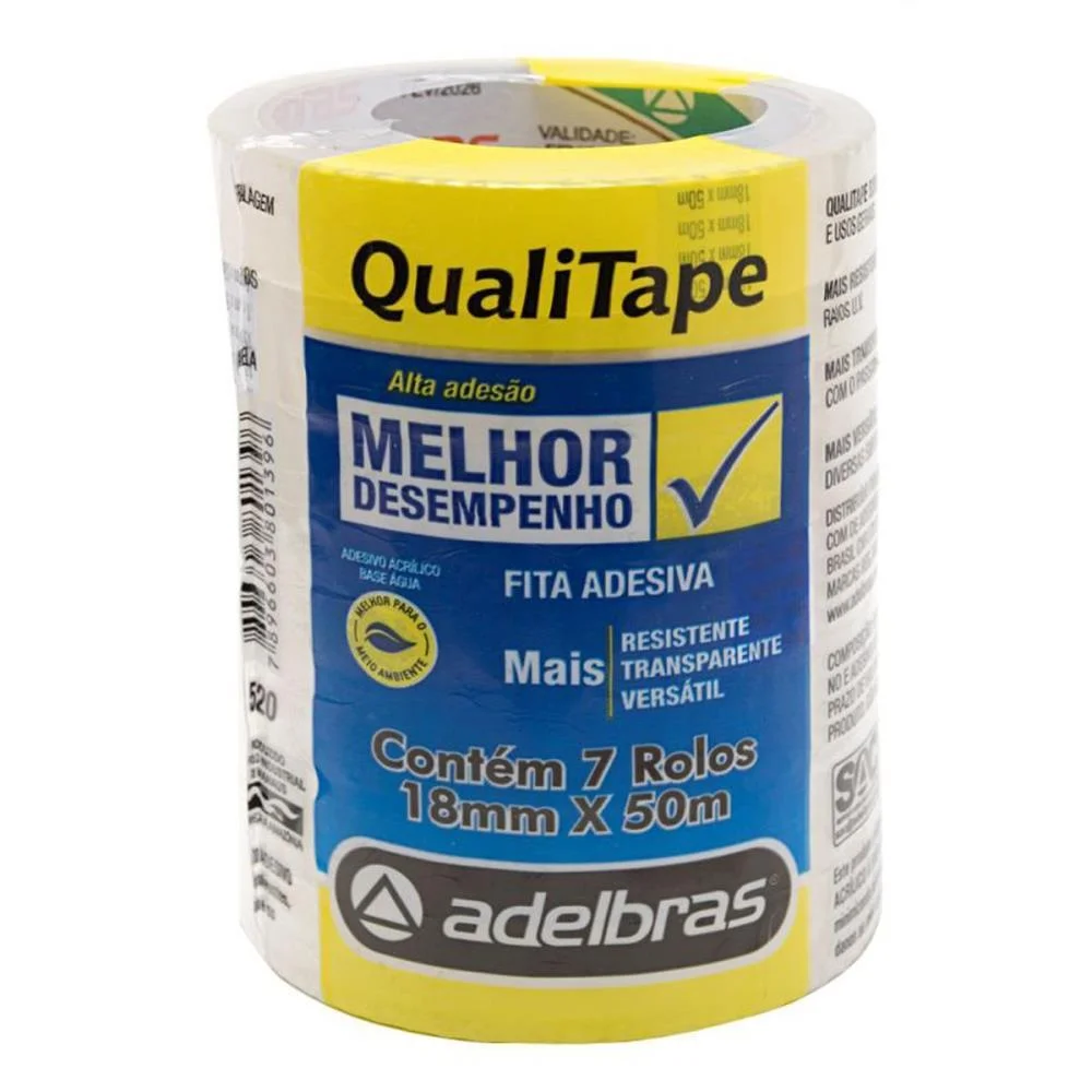 Fita Para Empacotamento Qualitape 18Mmx50M. Transparen Adelbras (Pct.c/07)