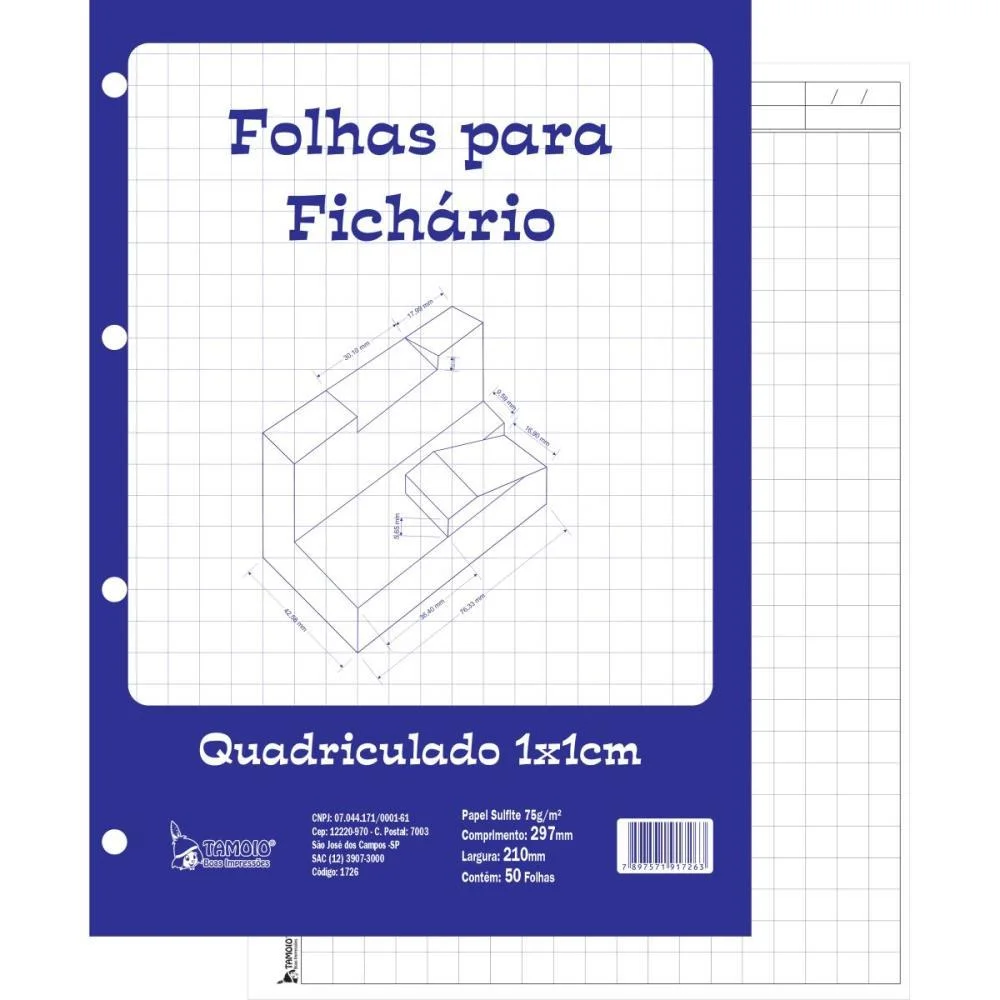 Bloco Para Fichario Universit. Quadriculado Branco 1X1Cm 50F. Tamoio (Pct.c/05)
