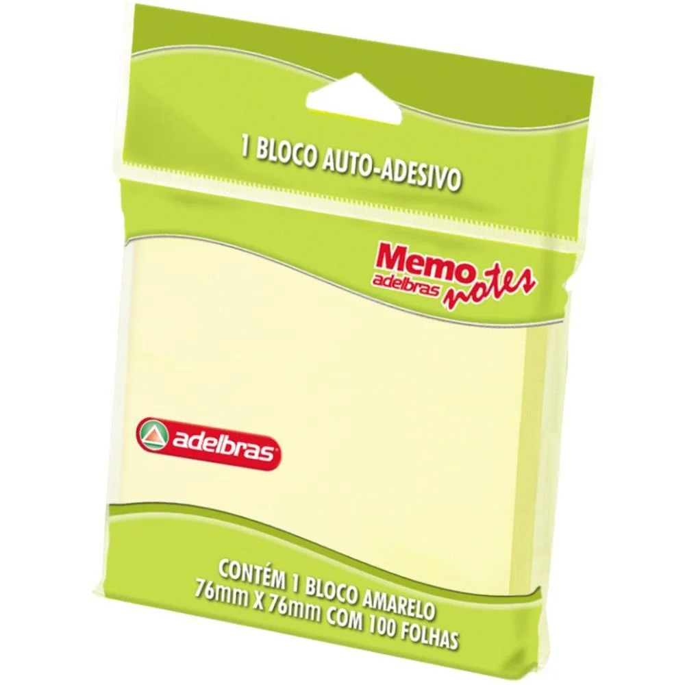Bloco De Recado Autoadesivo Memonote Amarelo 76X76 100Fls Adelbras
