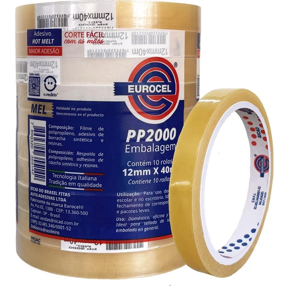 Fita Adesiva Pp 2000 12Mmx40M Transparente Eurocel (Pct.c/10)