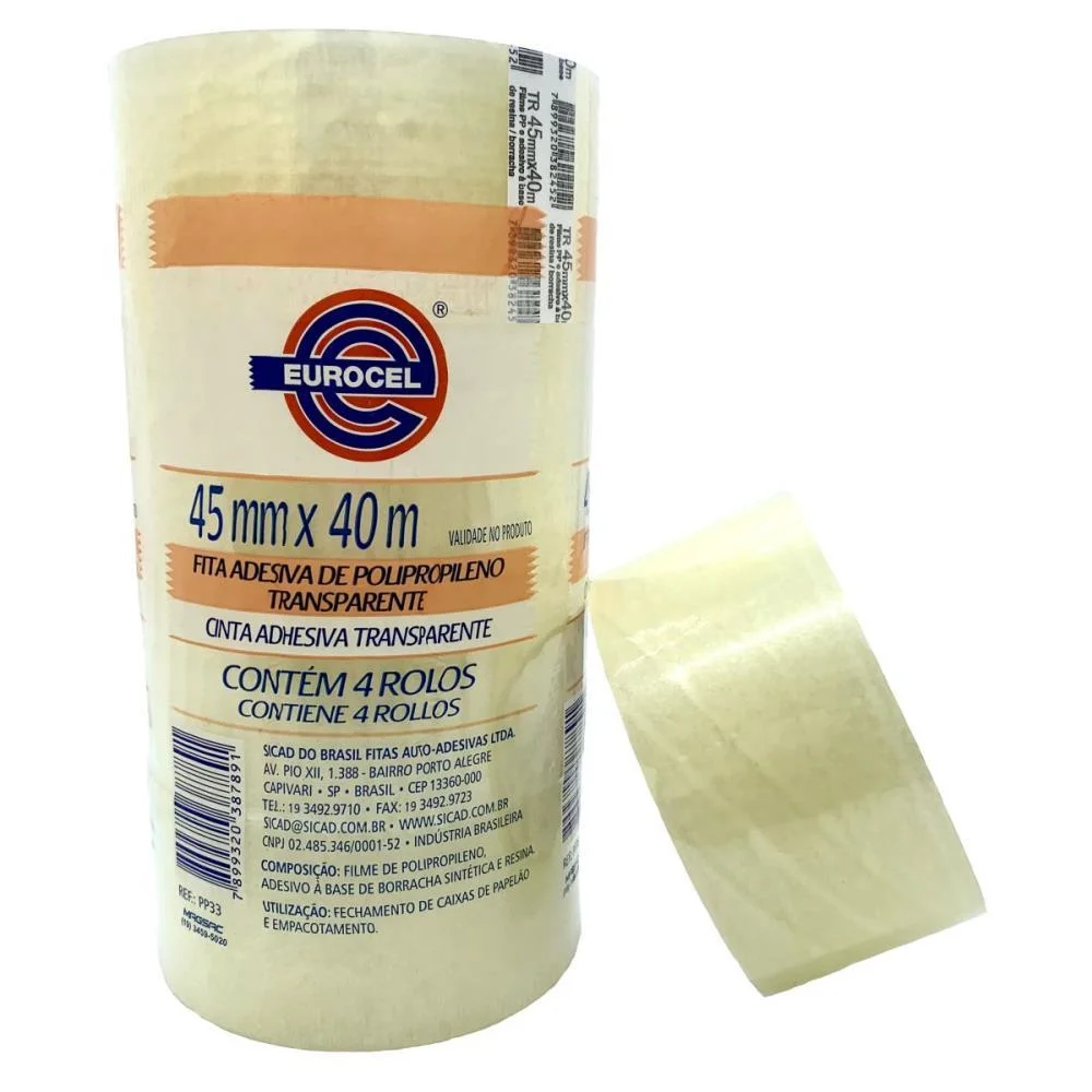 Fita Para Empacotamento Pp 33 45Mmx40M Transparente Eurocel (Pct.c/04)