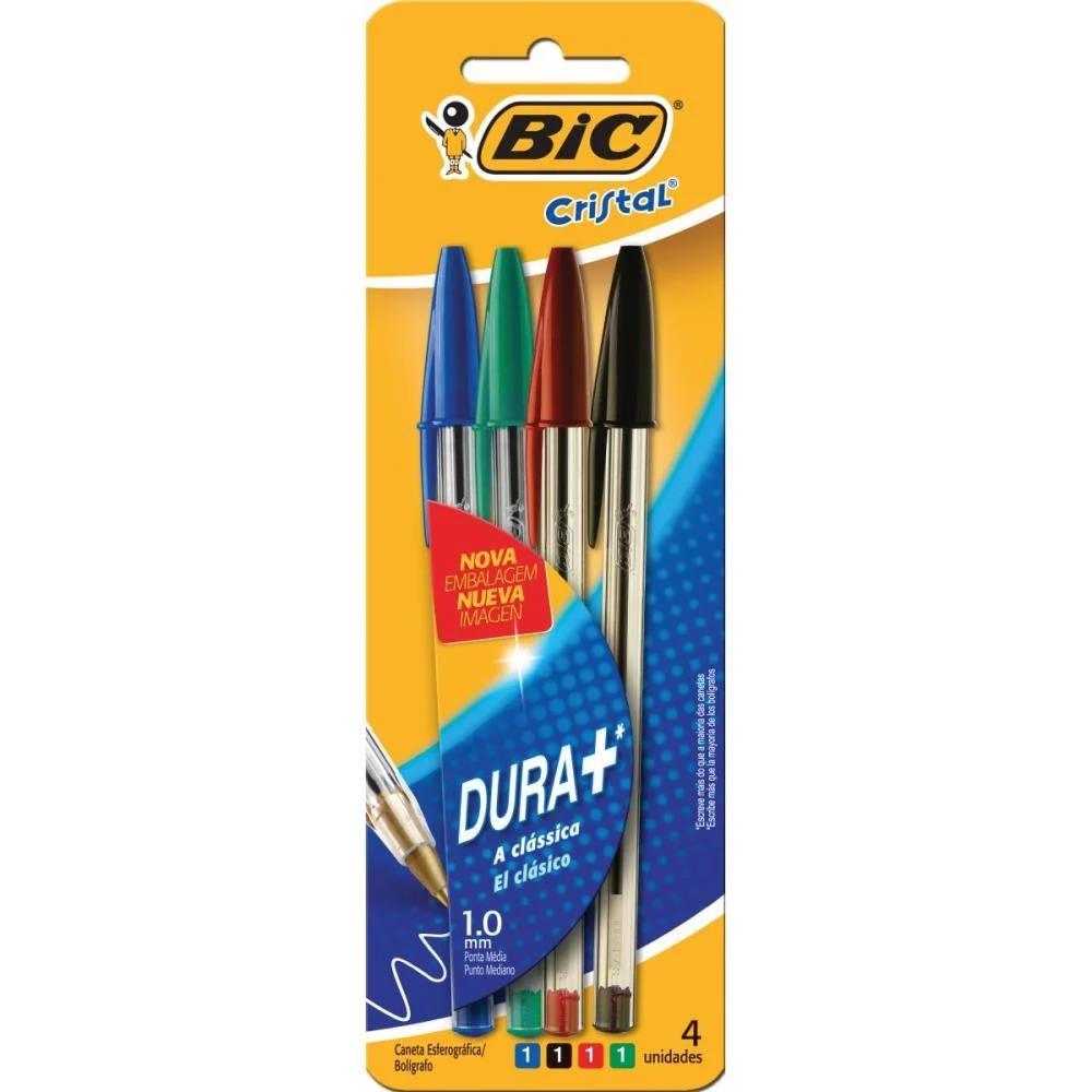 Caneta Esferografica Cristal Az+Pr+Vm+Vd Bic (Bl.c/04)