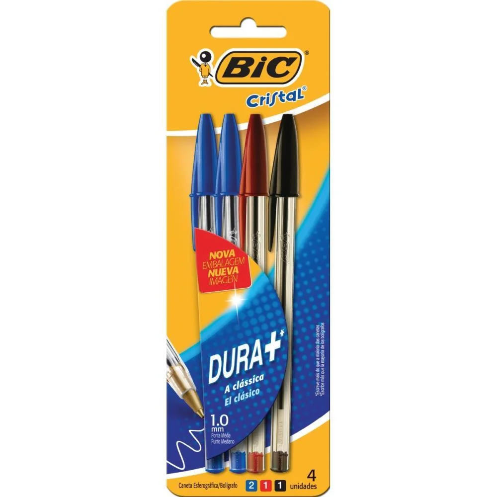 Caneta Esferografica Cristal 2Az+1Pr+1Vm Bic (Bl.c/04)