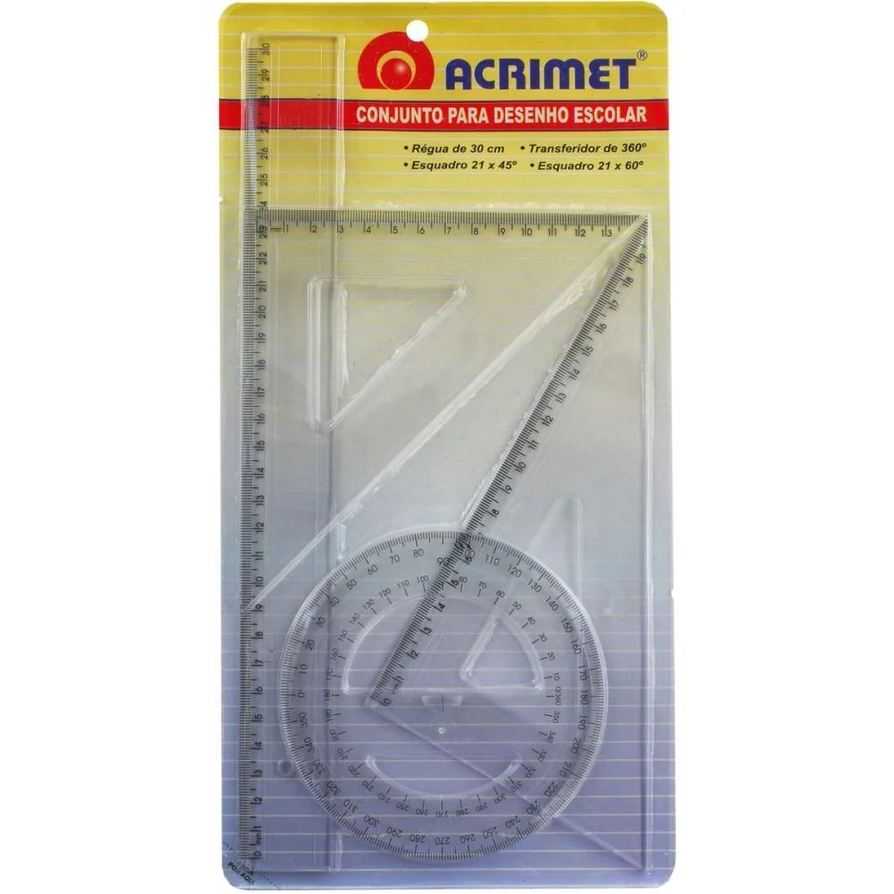 Conjunto Para Desenho Reg.30Cm+Esq.21Cm+Trans.360ºcr Acrimet