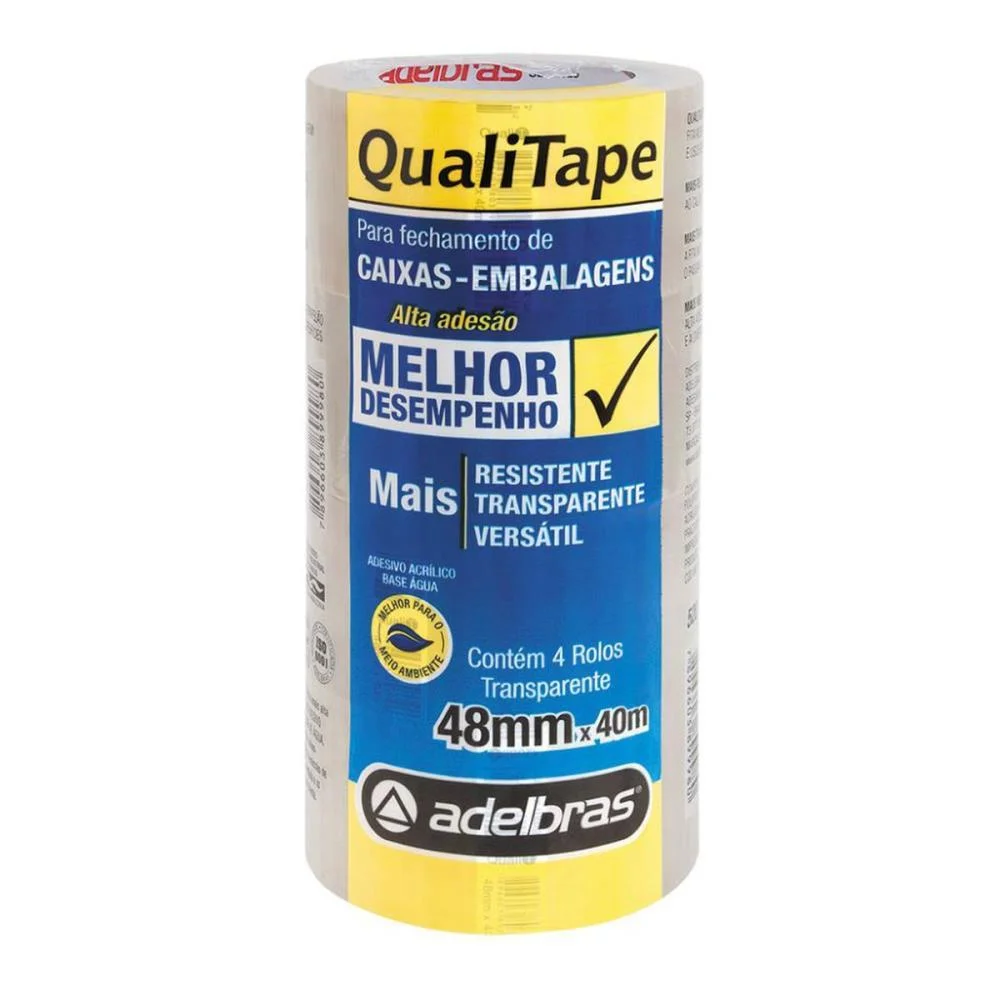 Fita Para Empacotamento Qualitape 48Mmx40M. Transpar. Adelbras (Pct.c/04)