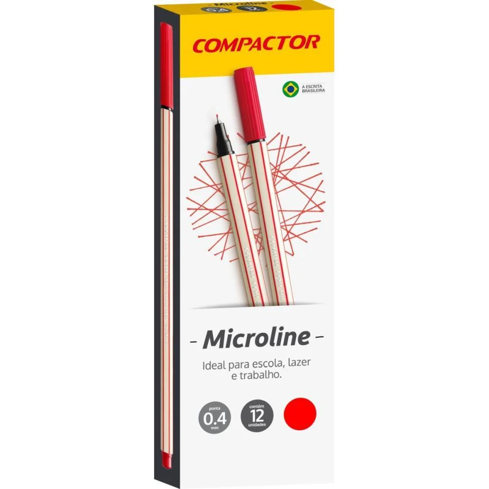 Caneta Com Ponta Porosa Microline 0,4Mm Vermelha Compactor (Cx.c/12)