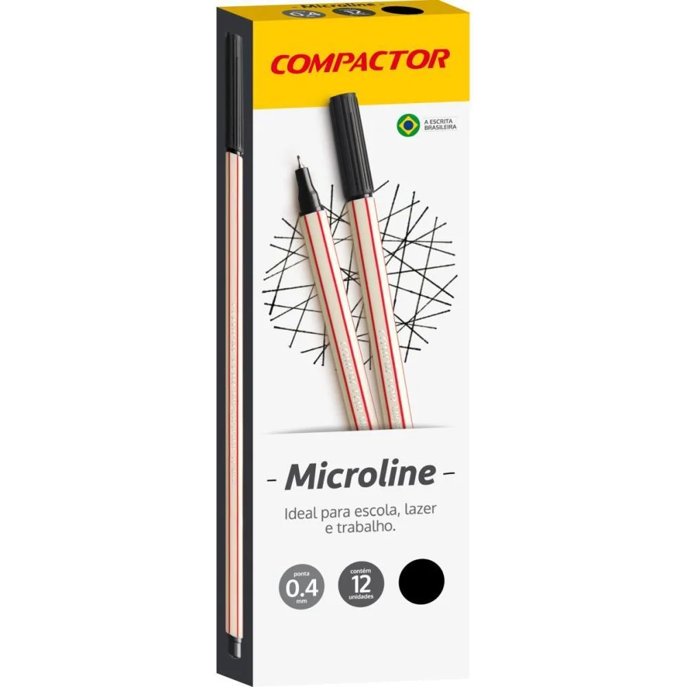 Caneta Com Ponta Porosa Microline 0,4Mm Preta Compactor (Cx.c/12)