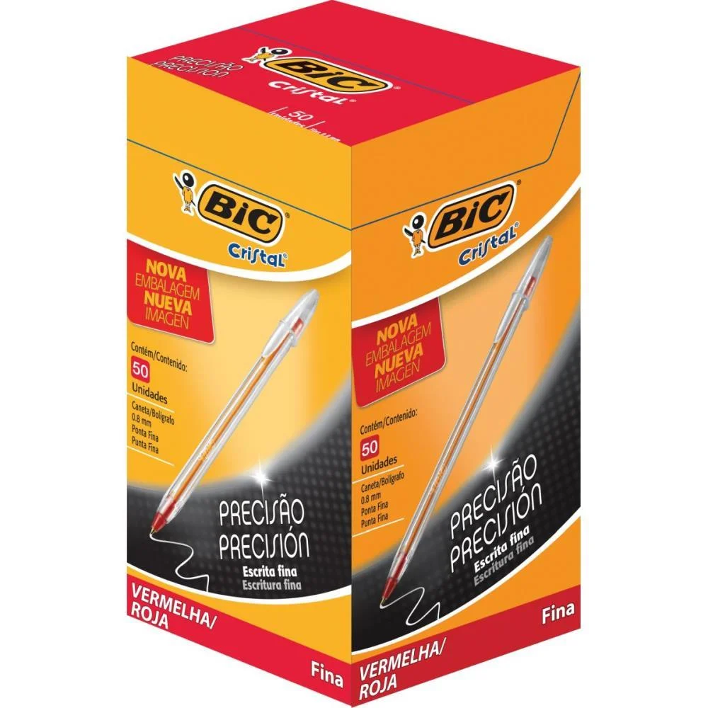 Caneta Esferografica Cristal Fina Vermelha Bic (Cx.c/50)